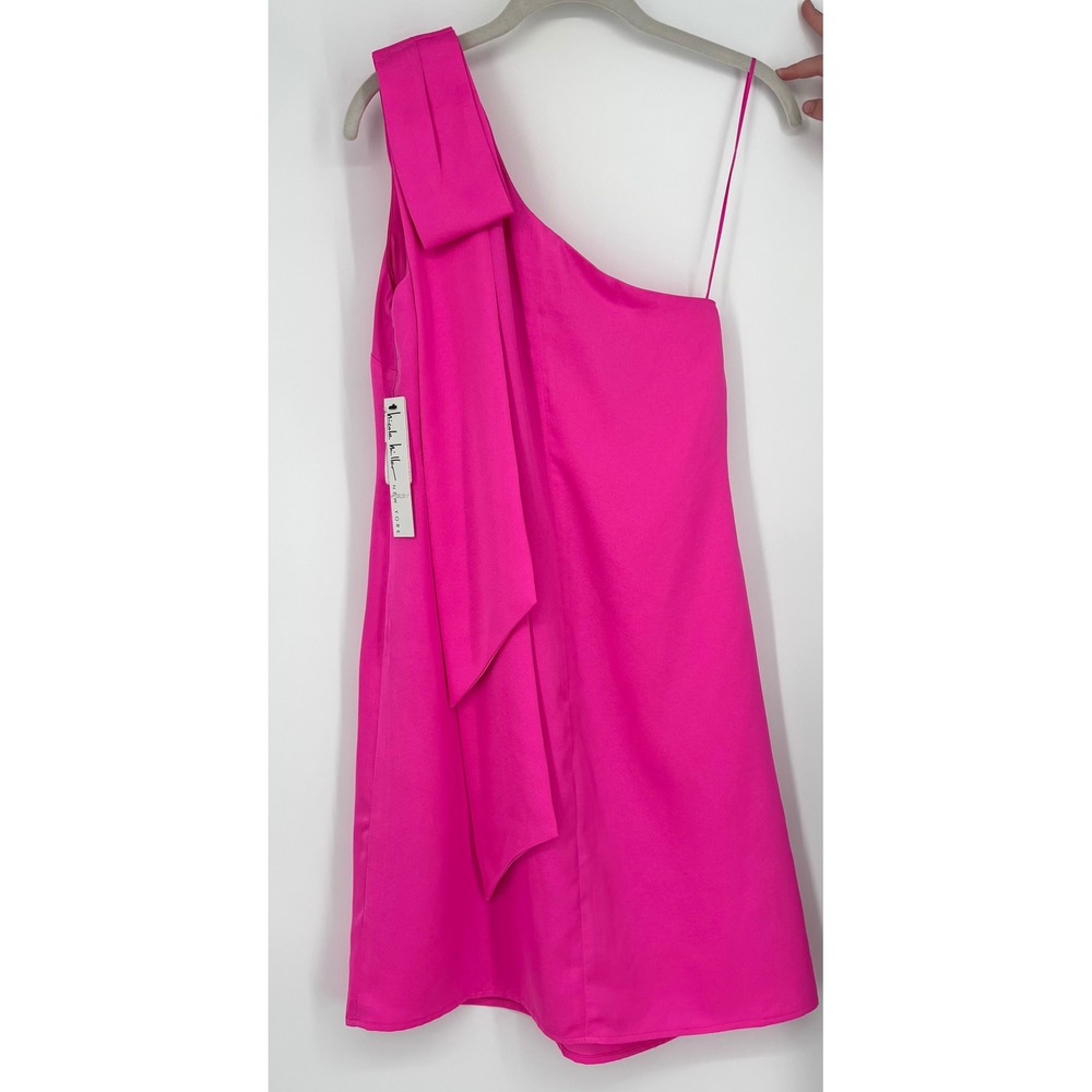NWT Nicole Miller Hot Pink One Shoulder Bow Mini Dress Sz‎ 2 Cocktail Prom Hoco - Picture 6 of 12